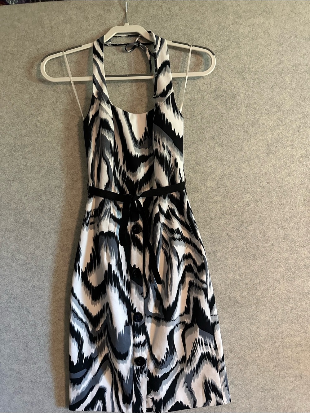 Cache Black and White Halter Midi Dress with Waist Tie